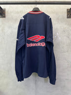 Balenciaga navy long-sleeve sweatshirt, back logo print and striped collar