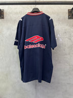 Navy short-sleeve polo shirt with large back red Balenciaga graphic logo