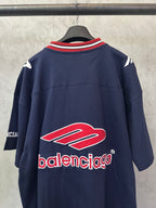 Navy short-sleeve polo shirt with back red Balenciaga graphic logo
