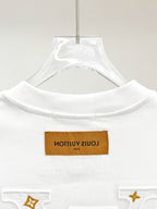 White T-shirt with ribbed crew neck and rectangular logo patch at chest