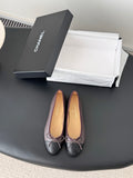 Chanel two-tone ballet flats with bow and logo, round toe