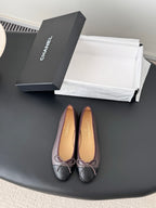 Chanel two-tone ballet flats with bow and logo, round toe