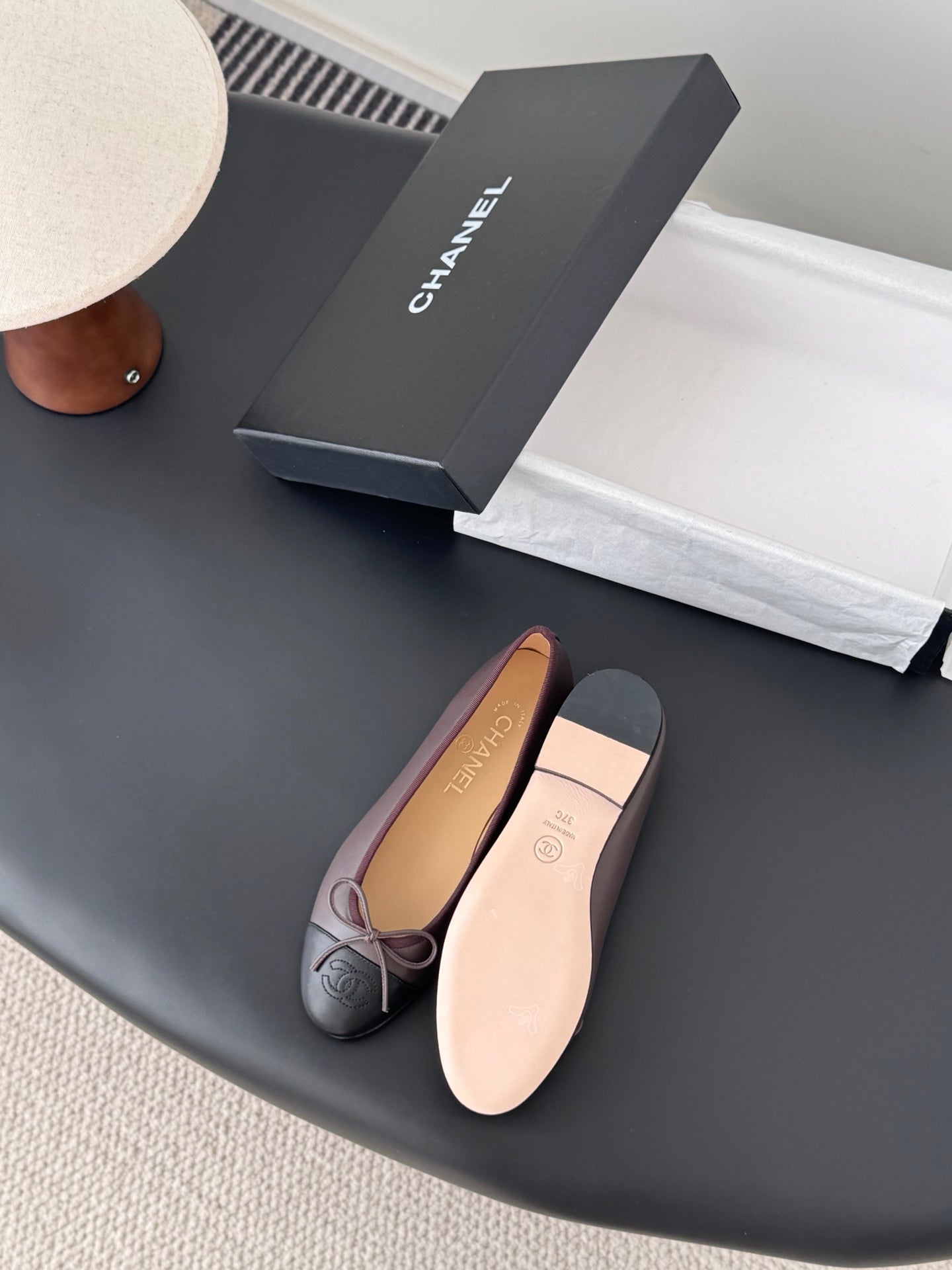 Chanel two-tone ballet flats, round toe with bow detail