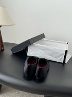 Chanel womens ballet flats, dark fabric, lace-up ribbon bows, pair with box