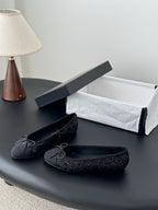 Chanel ladies dark glitter ballet flats with bow ties, round toe and flat sole