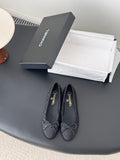 Chanel ladies dark glitter ballet flats with round toe and bow detail, flat sole