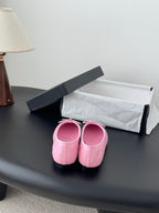 Chanel pink ballet flats with bow details and black toe caps with gift box