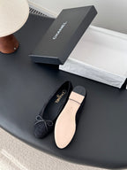 Women's lace-up ballet flats, one dark and one beige, rounded toe