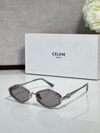 Celine dark gray square-frame sunglasses with gold-tone details and smoky lenses