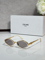 Celine light beige square-frame sunglasses with gold-tone temples and dark lenses