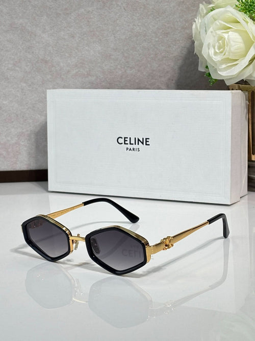 Celine black square-frame sunglasses with gold-tone temples and dark lenses