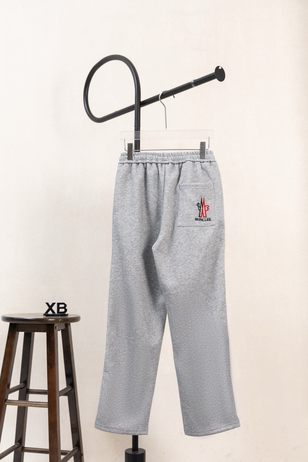 Moncler heather-gray sweatpants with drawstring waist and side logo patch