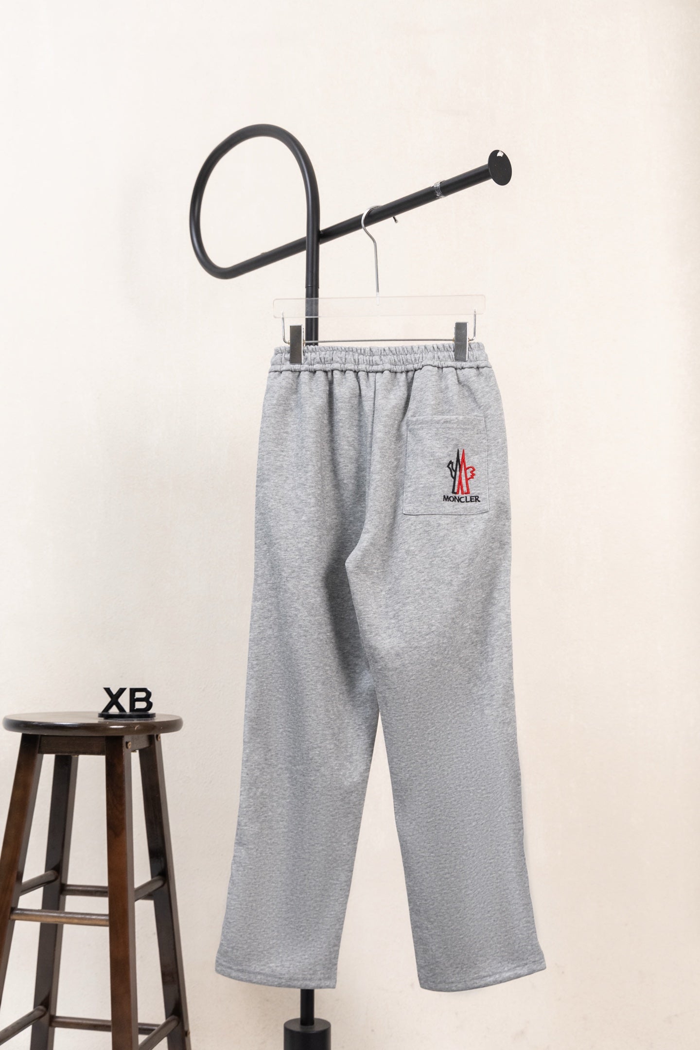Moncler heather-gray sweatpants with drawstring waist and side logo patch