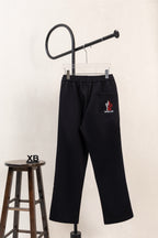 Moncler wide-leg pants, black with elastic waist and small logo patch
