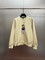 Cream sweatshirt with teddy-bear graphic and ribbed crew neck