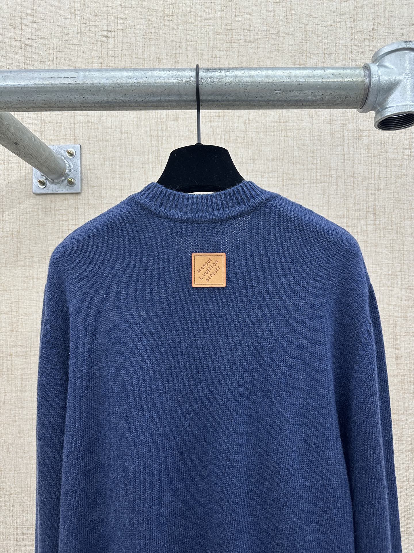 Louis Vuitton knit sweater, dark blue, ribbed turtleneck, small back leather patch