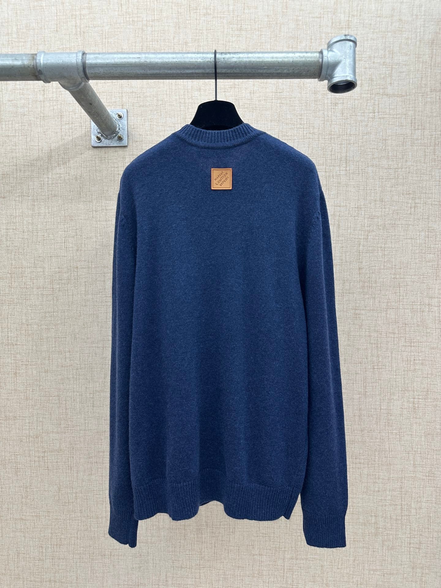Louis Vuitton knit sweater, dark blue, ribbed turtleneck, small back leather patch