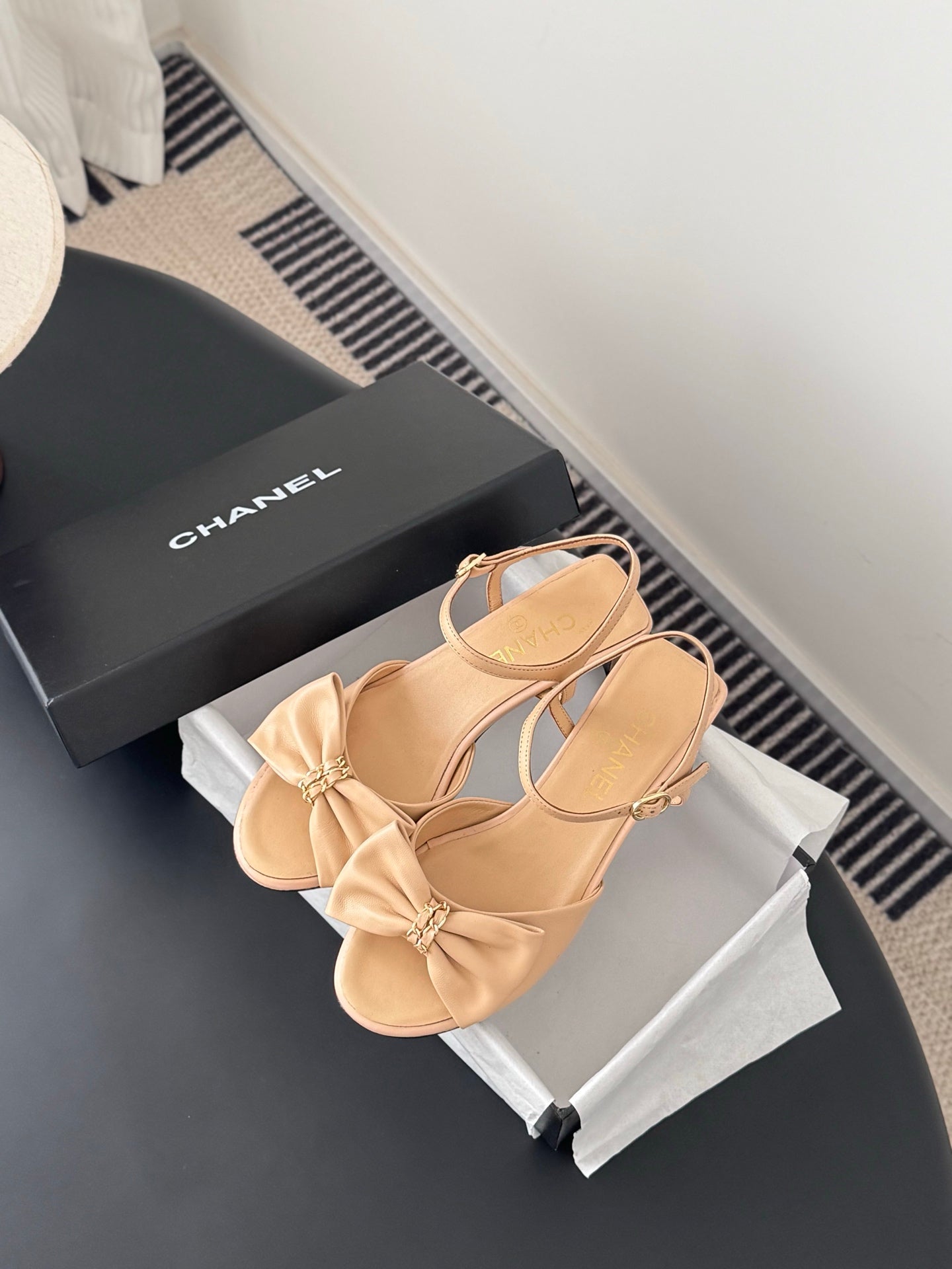 Beige satin bow sandals with slingback strap and low block heel