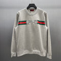 Light gray Gucci sweatshirt with crew neck and green/red stripe logo panel