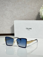 Square sunglasses with blue frame and blue gradient lenses