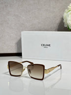 Square sunglasses with light brown frame and brown-tinted lenses