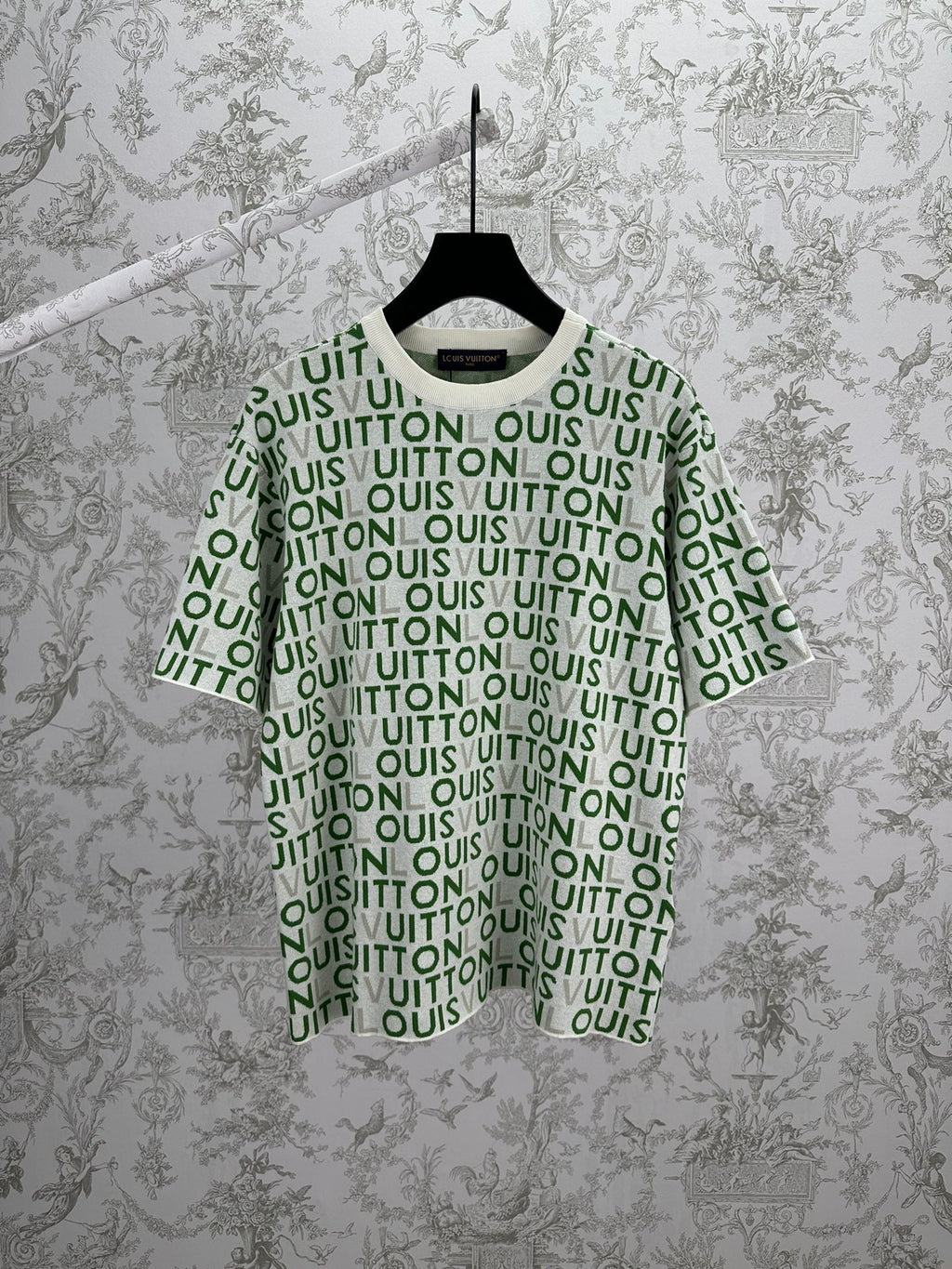 Louis Vuitton short-sleeve top, green and white allover monogram pattern