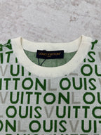Louis Vuitton short-sleeve top neckline, white collar and green monogram
