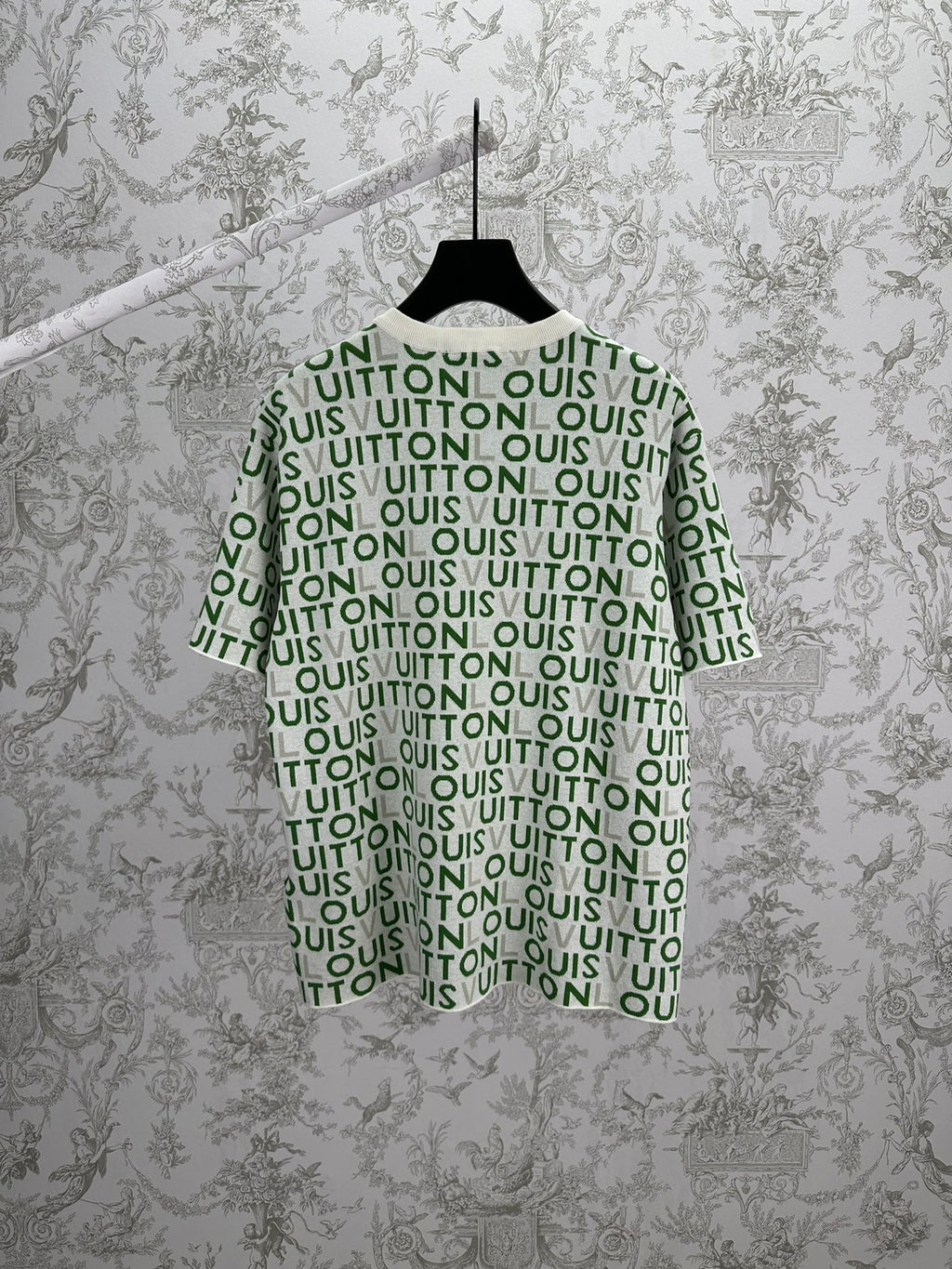 Louis Vuitton short-sleeve top on hanger, green and white monogram repeat