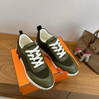 Hermes unisex sneakers, olive green upper with white laces and white rubber sole