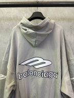 Light gray long-sleeve hoodie with hood and large back Balenciaga logo
