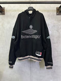Black Balenciaga long-sleeve hoodie with large front logo and hood