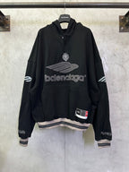 Black Balenciaga long-sleeve hoodie with large front logo and hood