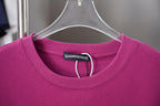 Purple crew-neck T-shirt with ribbed collar and internal neck label