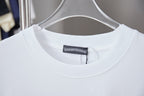 White crewneck short-sleeve T-shirt with dark interior neck label at collar