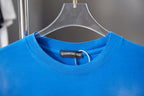 Blue short-sleeve T-shirt with crew neck rib and small brand tag