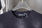 Dark navy short-sleeve T-shirt neckline with inner neck label