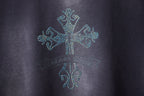Rhinestone cross graphic on dark navy short-sleeve T-shirt