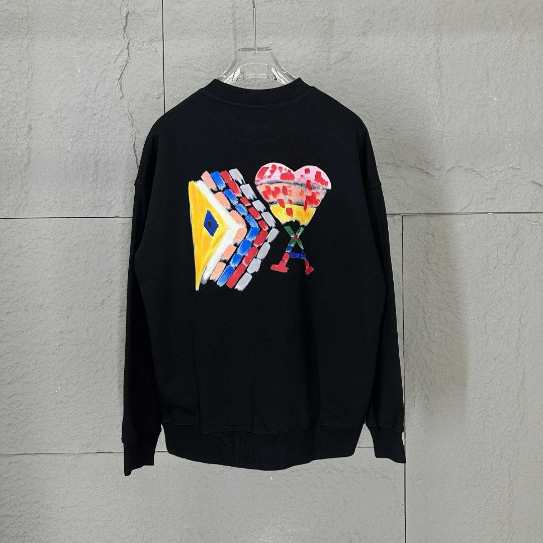 Amiri crewneck sweatshirt in dark color with colorful abstract graphic on back