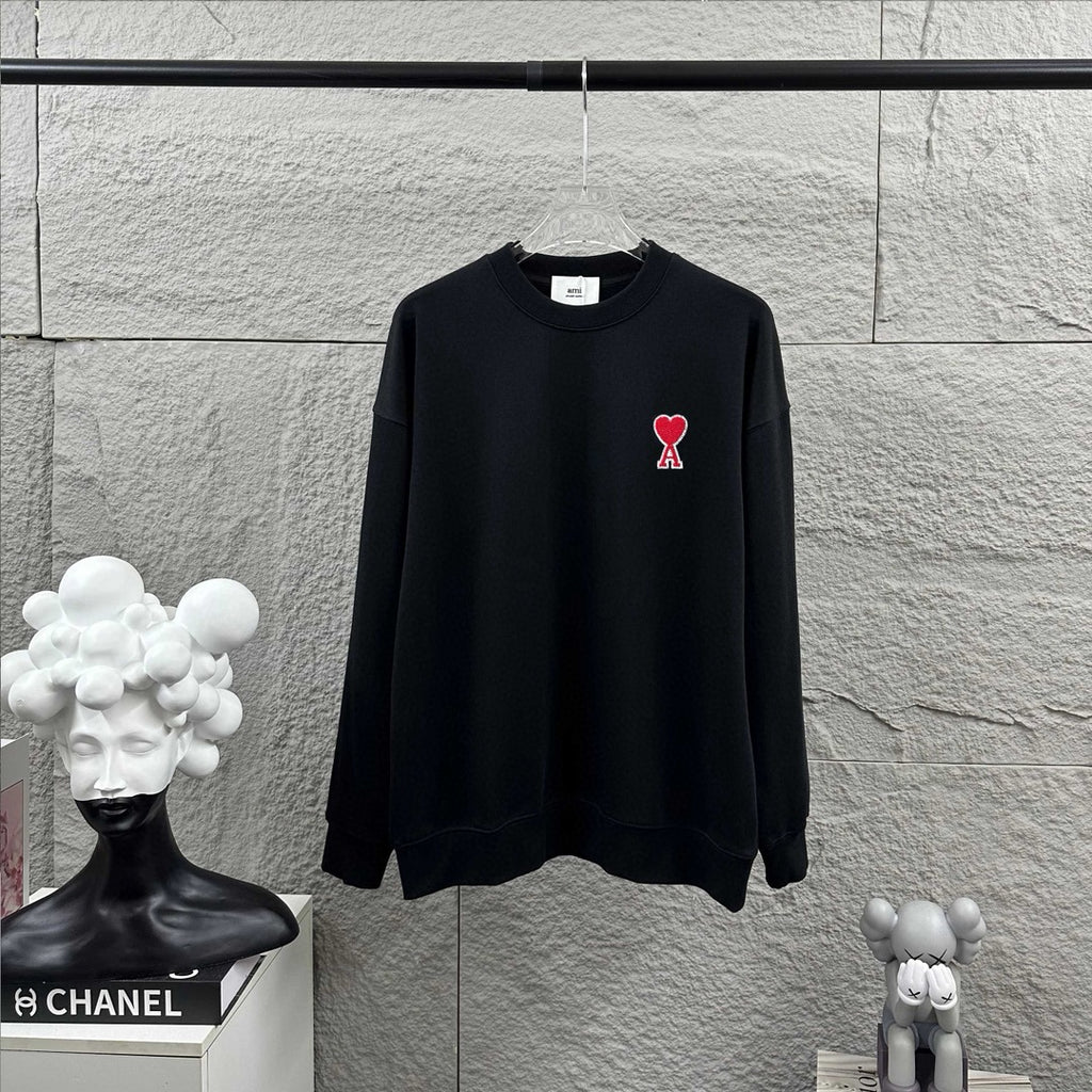 Amiri crewneck sweatshirt, dark navy, red heart graphic on chest
