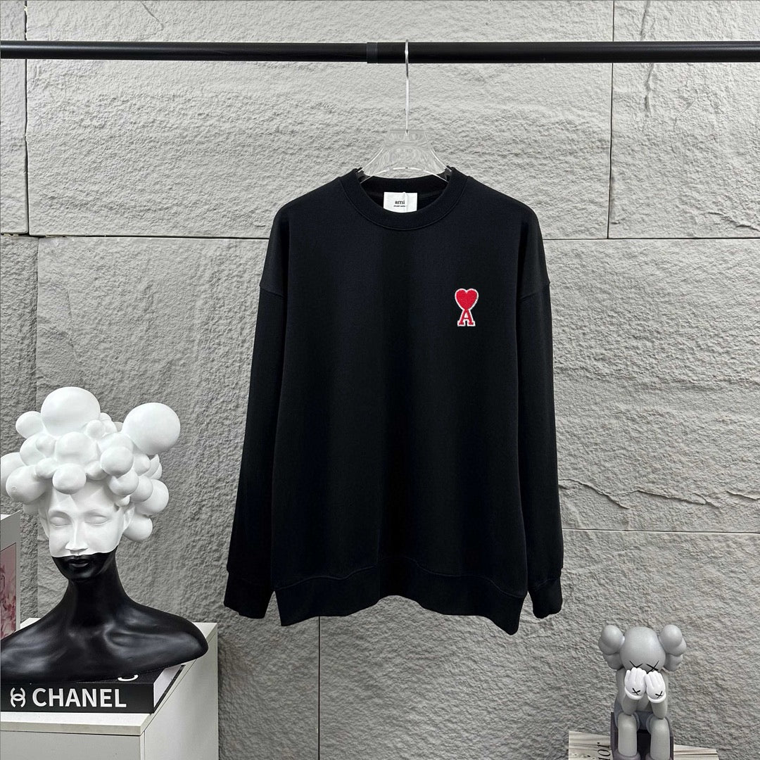 Amiri crewneck sweatshirt, dark navy, red heart graphic on chest