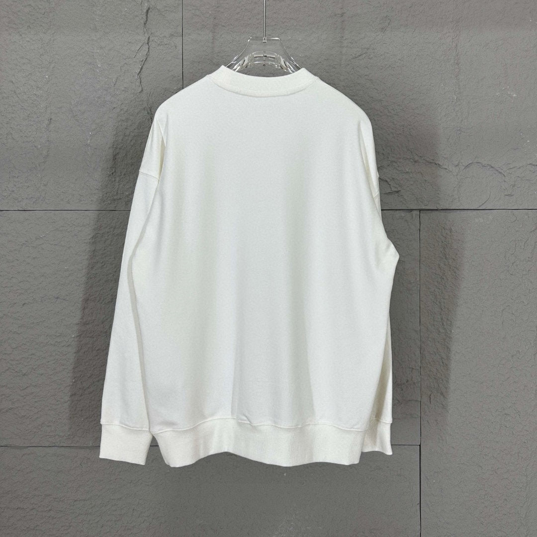 White crewneck sweatshirt back view on hanger