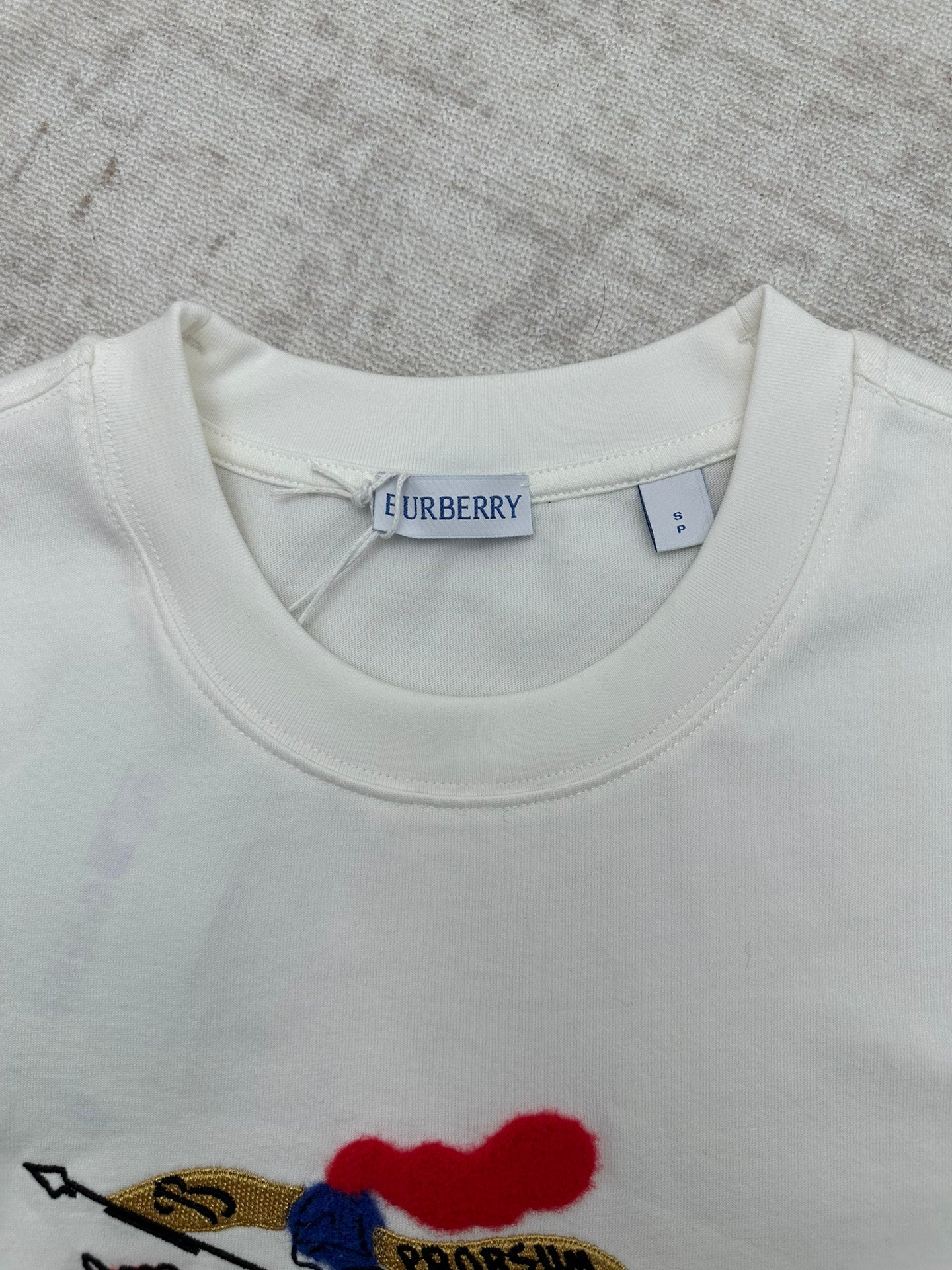 Burberry white crew-neck T-shirt with embroidered Equestrian logo at neckline