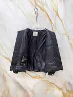 Moncler long puffer jacket with inner lining and zip front, hanging open