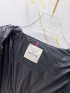 Long Moncler jacket with logo patch, dark