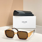 Celine square sunglasses with tortoiseshell frames and warm tinted lenses.