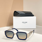 Celine square sunglasses with dark blue frames and tinted lenses.