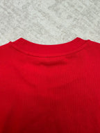 Red T-shirt neckline with crew neck collar seam detail