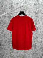 Red graphic T-shirt with crew neck and short sleeves, back view