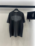 Dark gray crew-neck short-sleeve T-shirt with small chest logo print