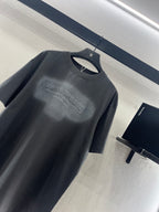 Dark gray crew-neck short-sleeve T-shirt with embossed-style chest logo print